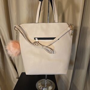 Elegant Cream Tote Bag with Pom Pom